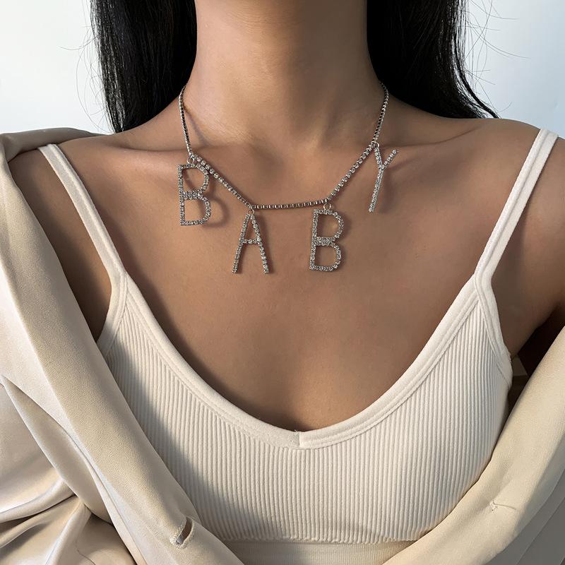 

TIMEONLY Luxury Bling Bling Rhinestone BABY Pendant Necklace Silver Color Chokers Necklaces Gifts for Women Wedding Jewelry