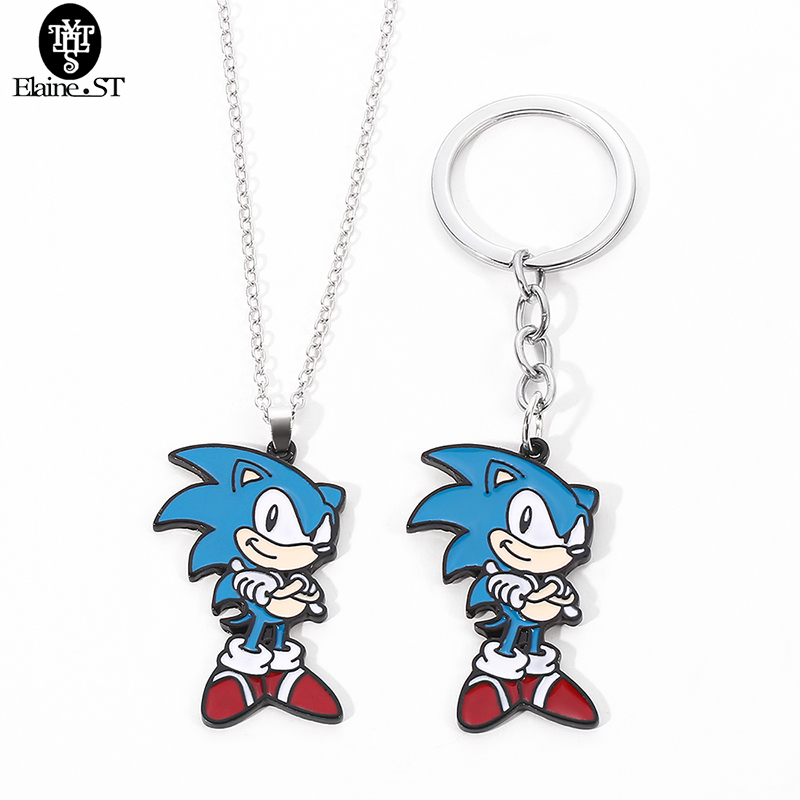 

Wholesale Sonic the Hedgehog Figure Necklace Cartoon Anime Enamel Metal Charm Keyring Trinket Charm Necklace Gifts Free shipping J1218