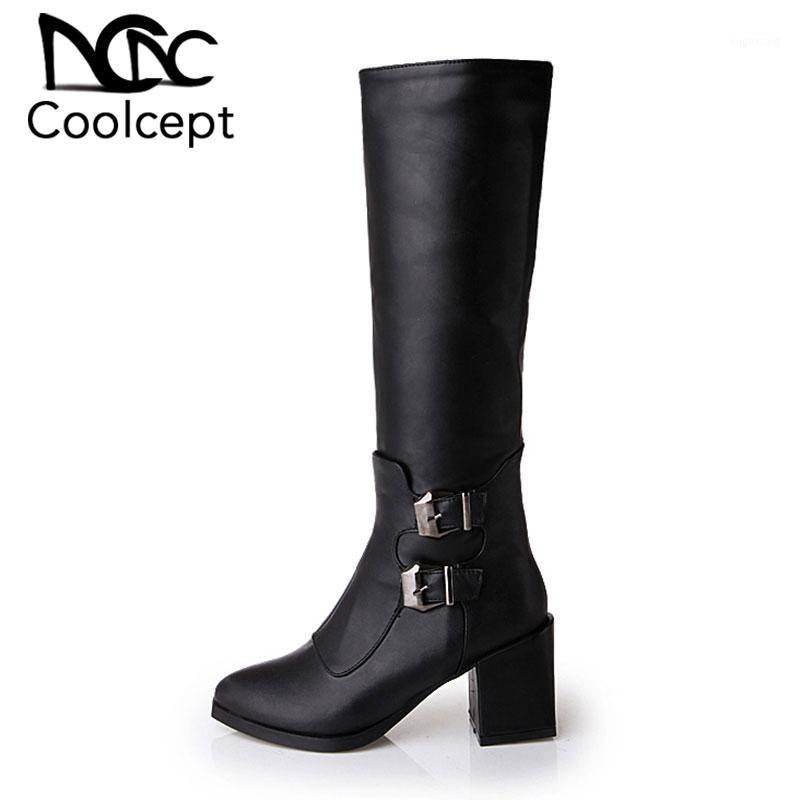 

CoolCept Women Buckle Motorcycle Boots Pointed Toe Zipper Office Ladies Long Boots Female Shoes Woman Footwear Size 34-431, Black