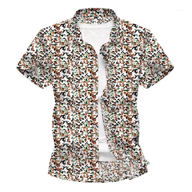 

2020 spring and summer mens short-sleeved shirt fashion casual Hawaiian flower shirt men Red Blue camisa masculina1, Beige