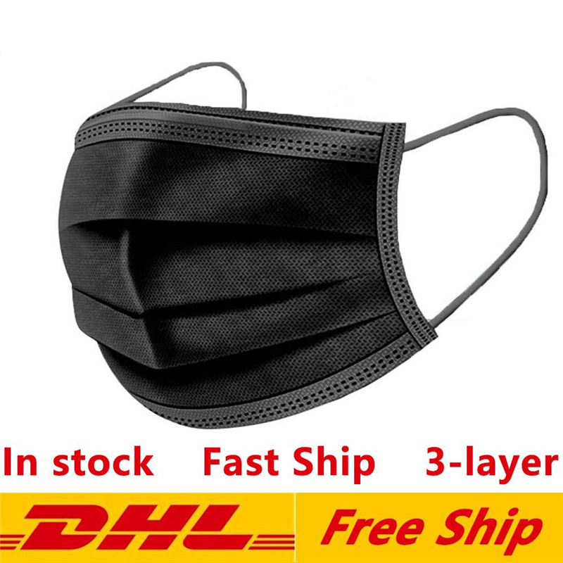 

black face mask filter mask 3-layer disposable mask can block dust and air pollution prevention pm2.5 masks DHL shipping Stock!