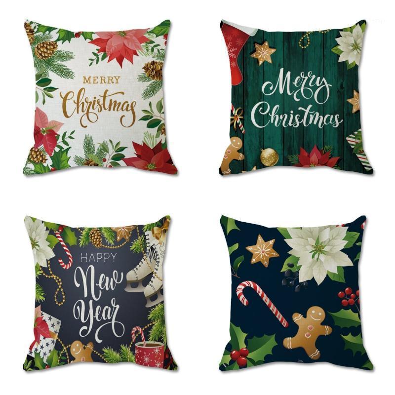 

Christmas Linen Pillow Case Elegant Rose Letter Printed Pattern Cushion Cover Forest Green Sofa Pillow Cover1