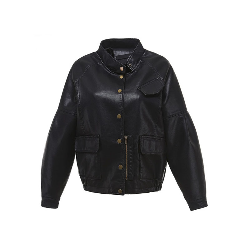 

2021 New Autumn Women Smooth Biker Female Jacket of the Loose Plutonium Leather Fits Jackets Outwear 8QHZ, Black