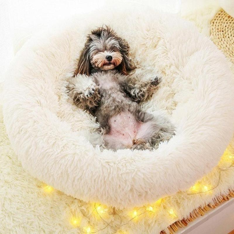 

Dog Kennel Cute Round Pet Dog Soft Warm Plush Kennel Puppy House Sleeping Home Bed Washable Mat Cushion Winter Puppy Mat Pet Bed1, Brown