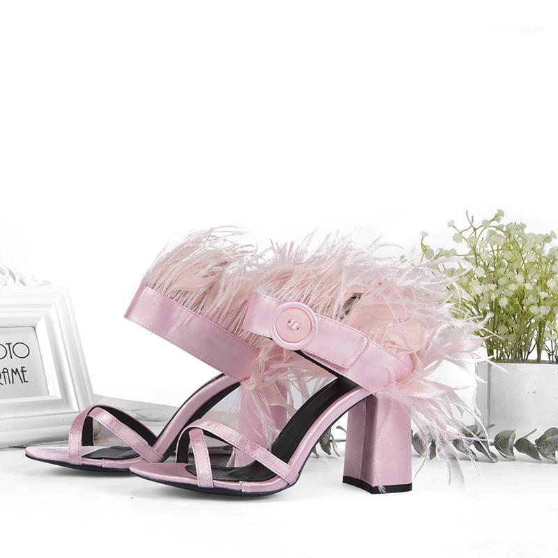 

Temperament girl Plump Feathered Crystal Shoes Sexy Platform Women's Sandals high-heeled shoes1, Pink
