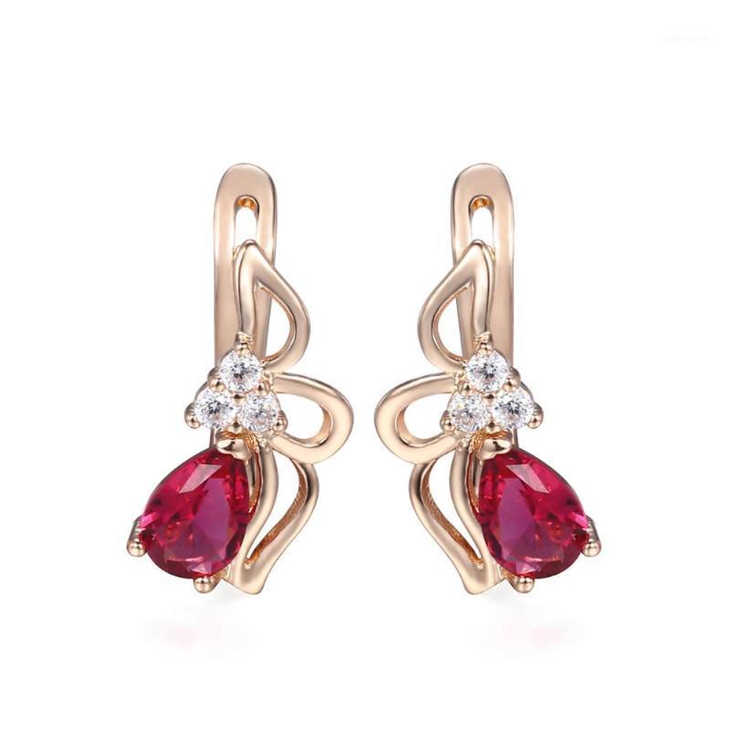 

585 Rose Gold Filled Ladies Womens Earrings Knot Rose CZ Snap Closure Oval Cubic Zirconia GE821