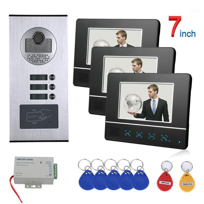 

Wired Home 7'' Color Video Intercom RFID Camera Door Bell with 2 / 3 /6 Monitors Video Door Phone 1000user for multi Apartments1