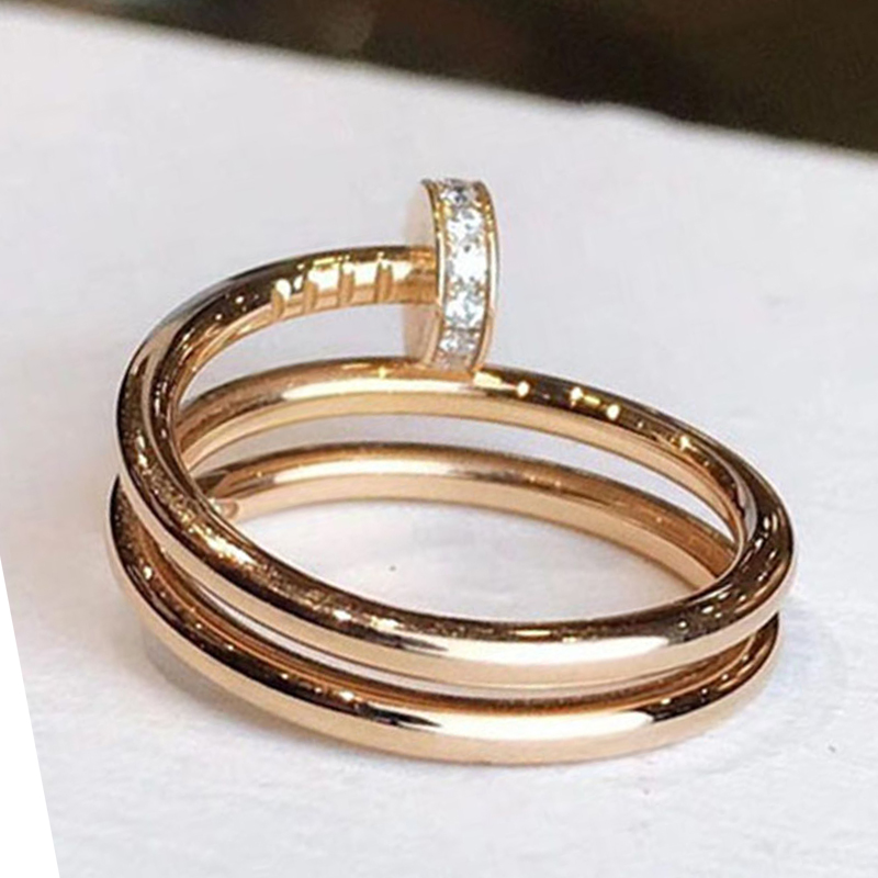 

luxury nail ring for womens stainless steel fashion couple style zircon shell valentine christmas gift wholesale, Golden;silver
