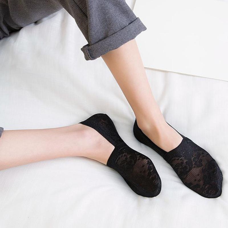 

short socks women Summer Cotton Lace Antiskid Invisible Liner Low Cut Socks invisible woman Breathable chaussettes courtes, Beige