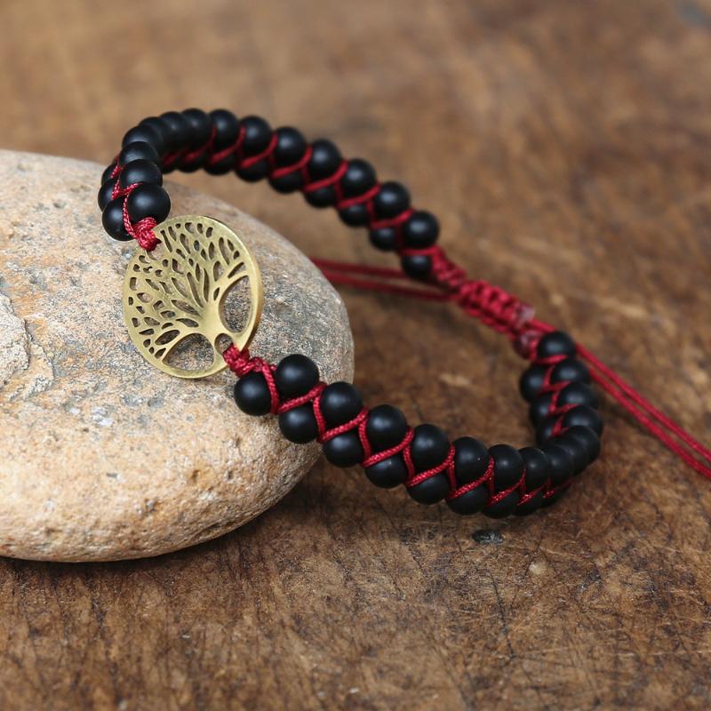 

Charm Bracelets Matte Onyx Stainless Steel Tree Of Life Women Bohemia Yoga String Braided Wrap Bracelet Femme Handmade Jewelry