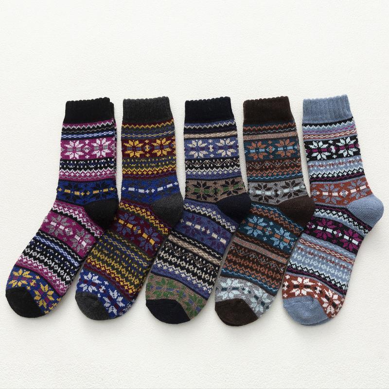 

Vintage Winter Soft Warm Cold Knit Wool Socks Women Men Cotton Print Socks High Quality Casual Sock Skarpetki Damskie #T1G1, 5pc