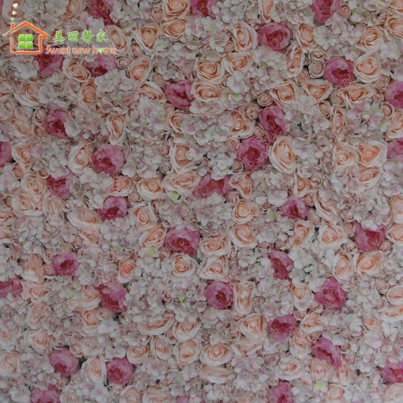 

sweet new home Artificial silk flower wall rose light pink peony light pink hydrangea wedding background decoration