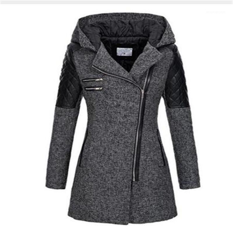 

Winter Gothic Hooded Coats Zipper Slim Outerwear Zippers Fashion Patchwork Black Female Warm Windproof Autumn Overcoats Fall1