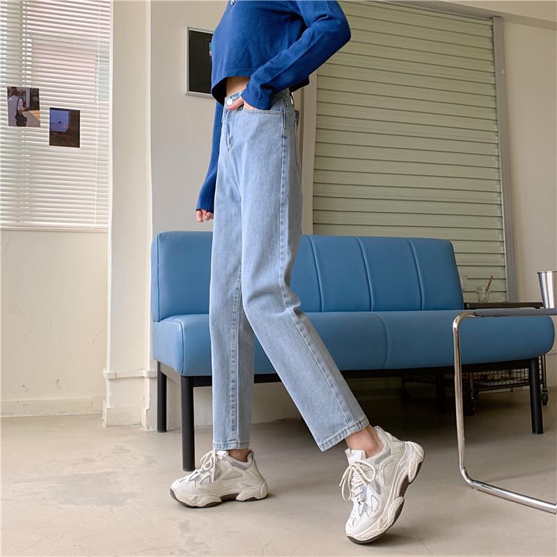 

Women High Waist Straight Jeans Blue Denim Pants High Quality Lady Plus Size Pants Oversized Jeansy Streetwear Harem Trousers, Light blue