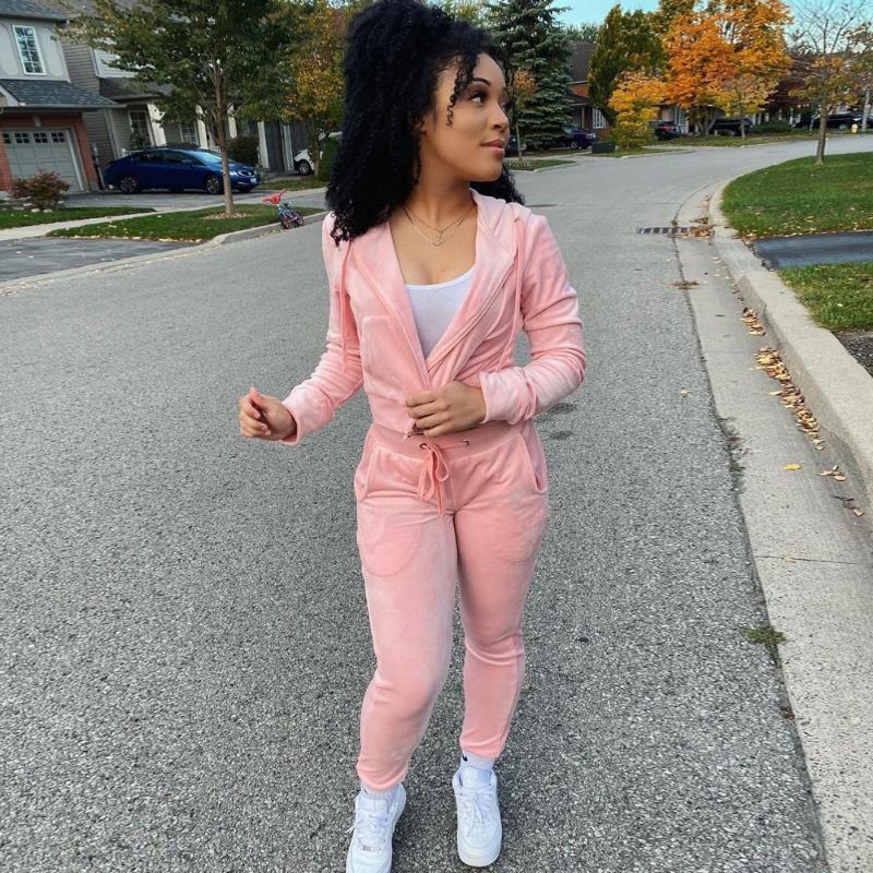 

Women' Tracksuits Hooded Tracksuit Two Piece Set Velvet Sexy Crop Top Jacket Suit Pants Women 2 Cute Outfits Lounge Stretch Sweatshirt, Pink