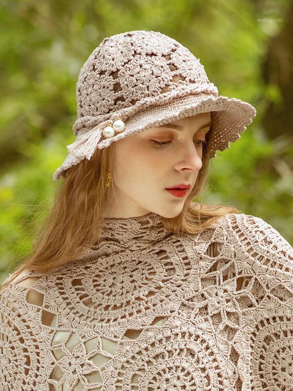 

X023 Lady Hand-Woven Knitting Hats Adult Hollow Out Knitting Caps Girls Fisherman Hat All-match Sunbonnet Bucket Hat1, White