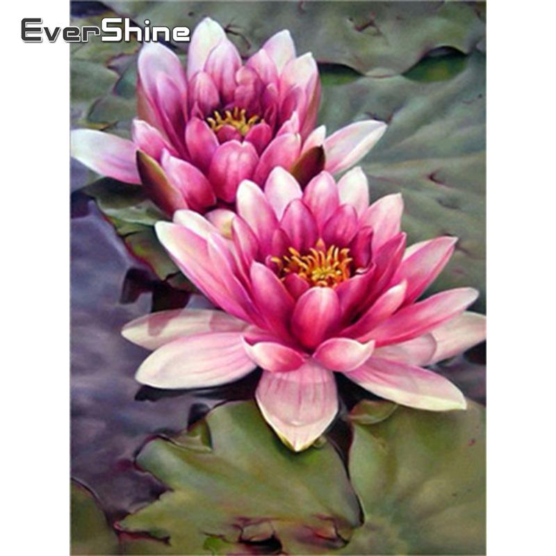 

Evershine 5D Diamond Painting Flower Lotus Full Square Diamond Embroidery Full Display Mosaic Cross Stitch Wedding Decor