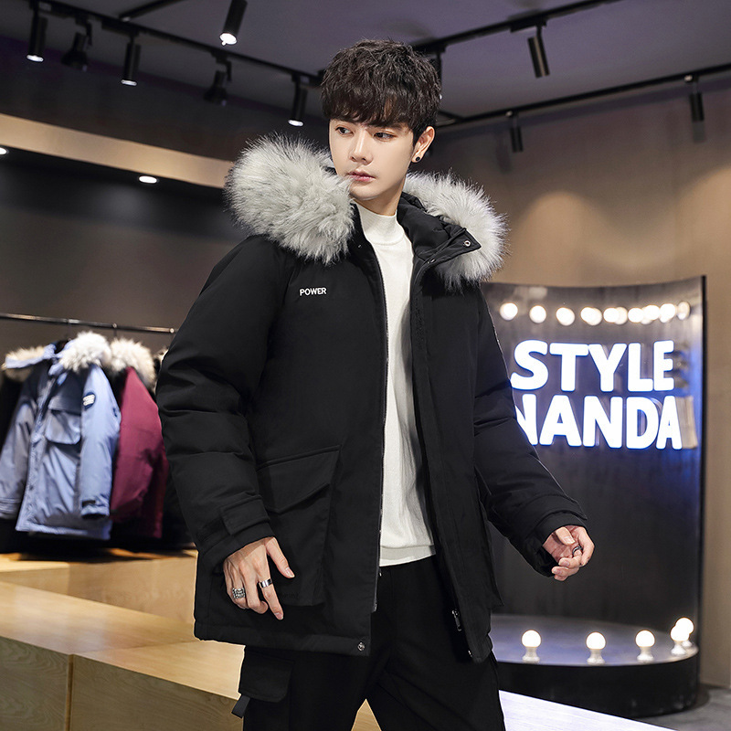 

2021 The New New Men's Long Thick Winter Luxury High Quality Fur Collar New Style Casual Warm Man with Hood Down Jacket Sybk, Beige