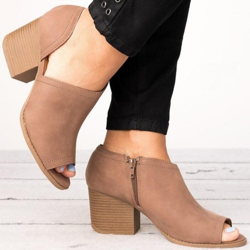 

2021 Plus Size Ladies Sandals Fish Mouth Single Shoes Middle Heel Women's Shoes Fashion Middle Heel Women's Sandals1, Black