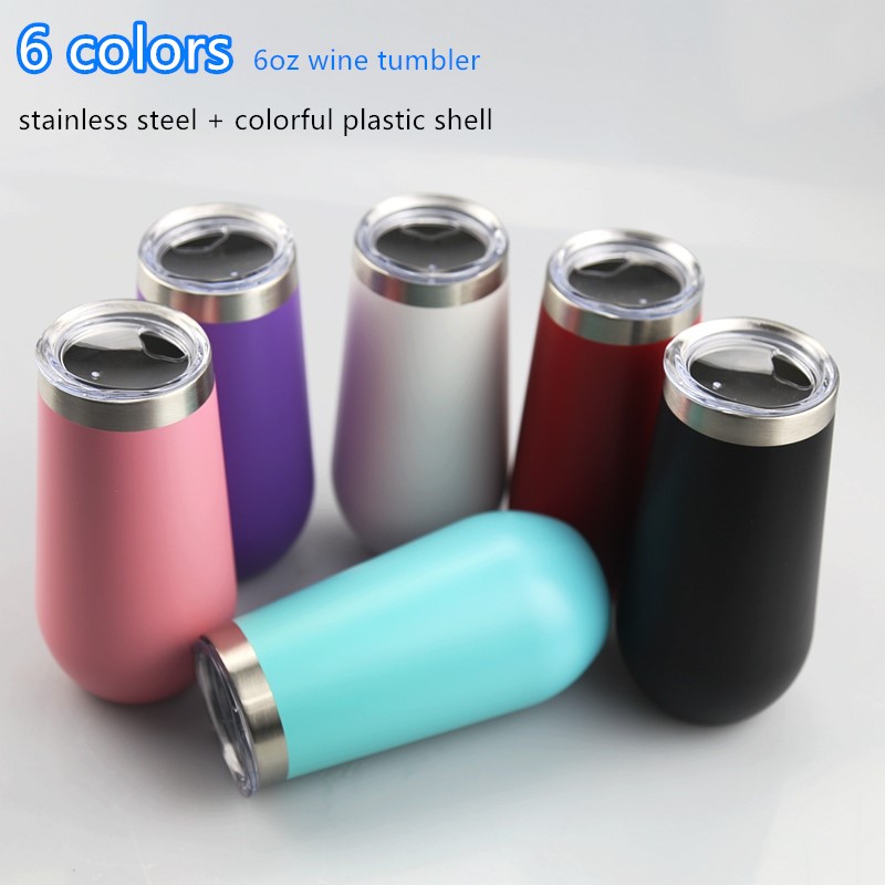 

Colorful 6oz Wine Tumblers Glasses Stainless Steel Powder Coated Egg Cup Champagne Glass 2 Layer Vaccum Insulated Beer Coffee Mugs, Multi-color