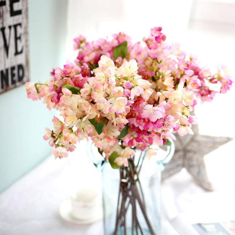 

Artificial Flower Cherry Blossom Flower Bridal Wedding Decor Small Lily Hydrangea Bouquet Home Garden DIY Gift1, 15
