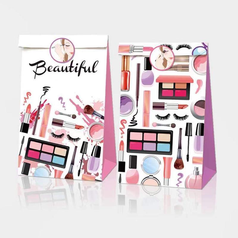 

Make Up Theme Gifts Candy Bags Happy Birthday Party Decorations with Stickers Thank You Paper Gifts Bags Kids Party Favors