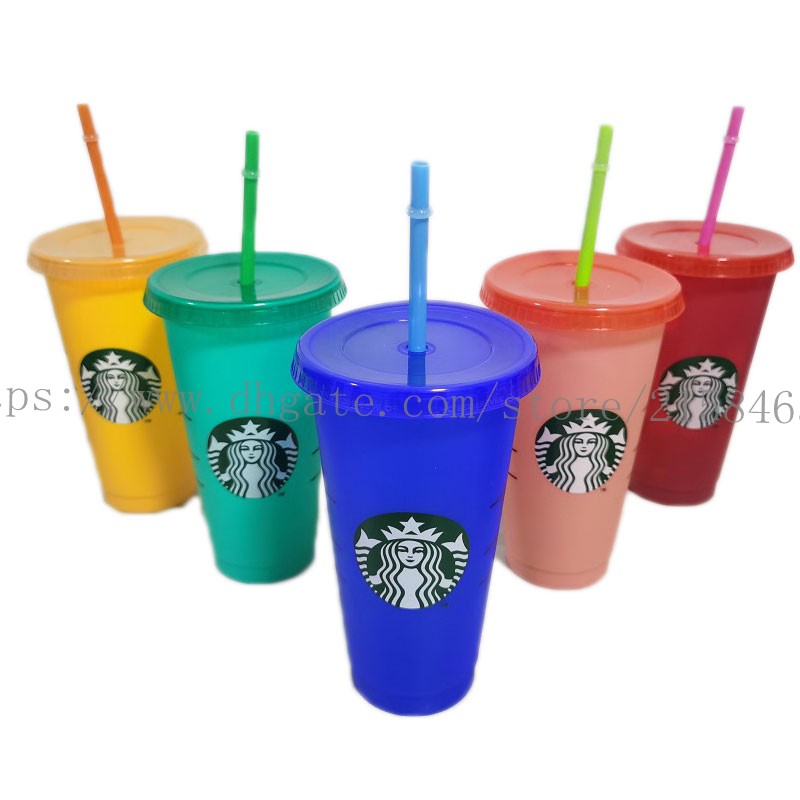 

24OZ Cold Color Change Tumblers Plastic Drinking Juice Cup With Lip And Straw Magic Coffee Mug Costom Starbucks color changing plastic cup, Minimum 5 pieces
