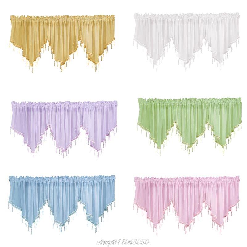 

1Pc/3Pcs Sweet Candy Color Sheer Tulle Triangle Valance Beaded Trim Pendant Tassels Rod Pocket Short Window D09 20 Dropship, White-1