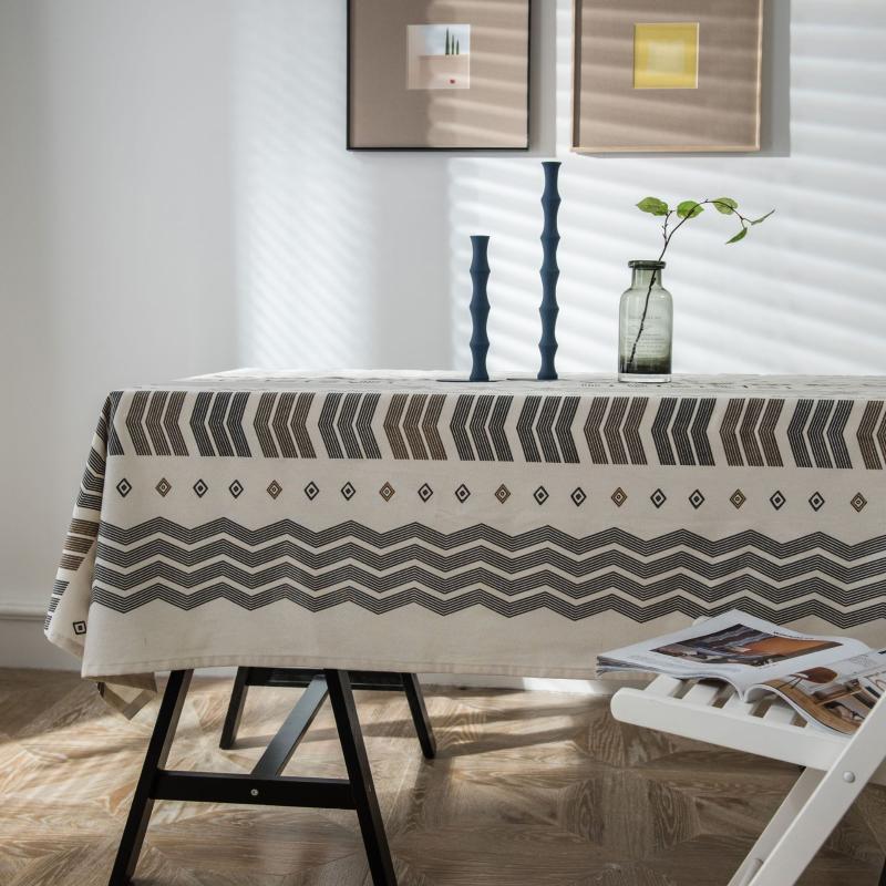 

Geometric Plaid Decorative Linen Tablecloth with Waterproof Oilproof Thick Rectangular Wedding Dining Table Cover