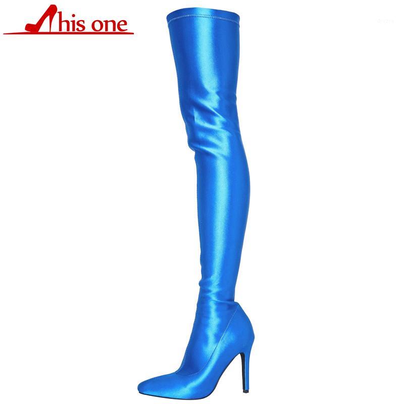 

2020 Winter Over The Knee Women Boots Stretch Fabrics High Heel Fine heel Slip on Shoes Pointed Toe Woman Long Boots Size 35-481, Black