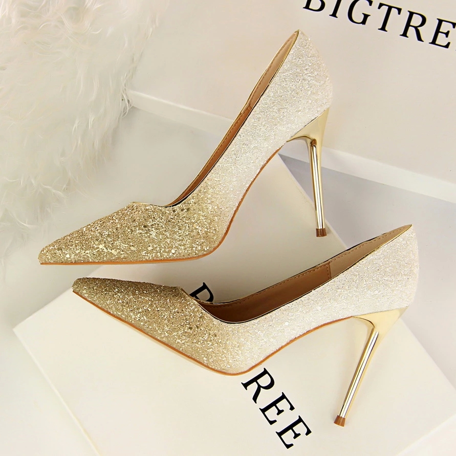 

2020 Women 9.5cm Thin High Heels Pumps Sexy Glitter Leather Bright Pointed Toe Scarpins Female Stiletto Purple Blue Bling Shoes #qg7i, Black