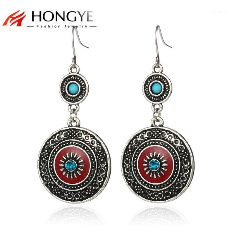 

HONGYE Ethnic Drop Earrings for women Vintage Carved Red Enameling Crystal Resin Beads Big Dangling Earrings Femme boho Jewelry1