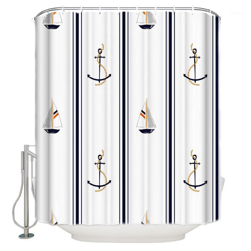 

Boat Anchor Ocean Ship Black Shower Curtain Waterproof Polyester Bath Curtain1