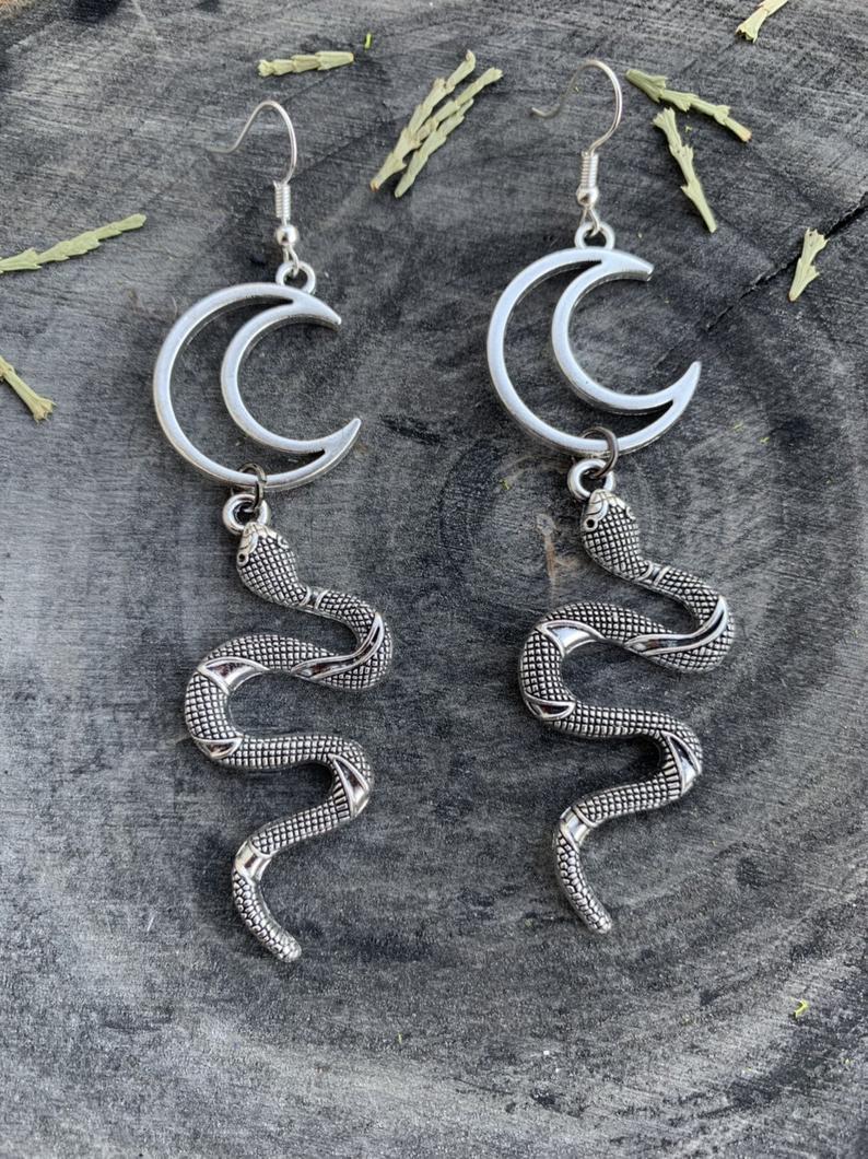 

Snake Moon Earrings,Witch, Pagan, Alternative, Gothic