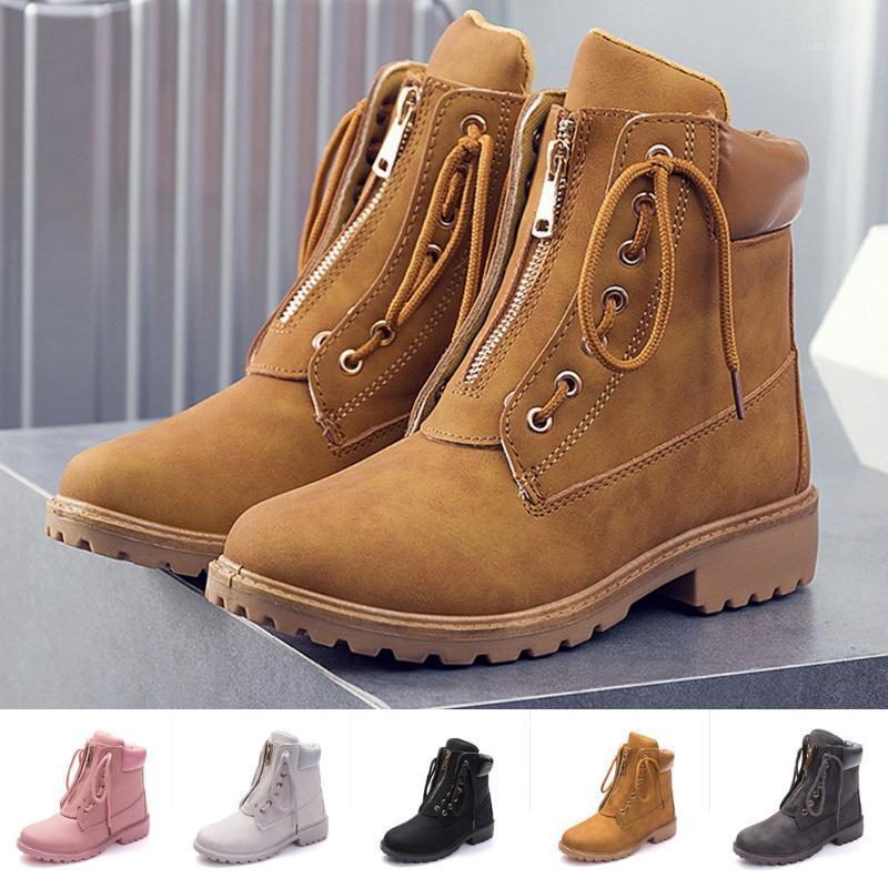 

Women's Round Toe Waterproof Ankle Bootie Lace Up Low Heel Work Combat Boots 5 Colors Zipper Square Heel Female Autumn Boots1, Gray