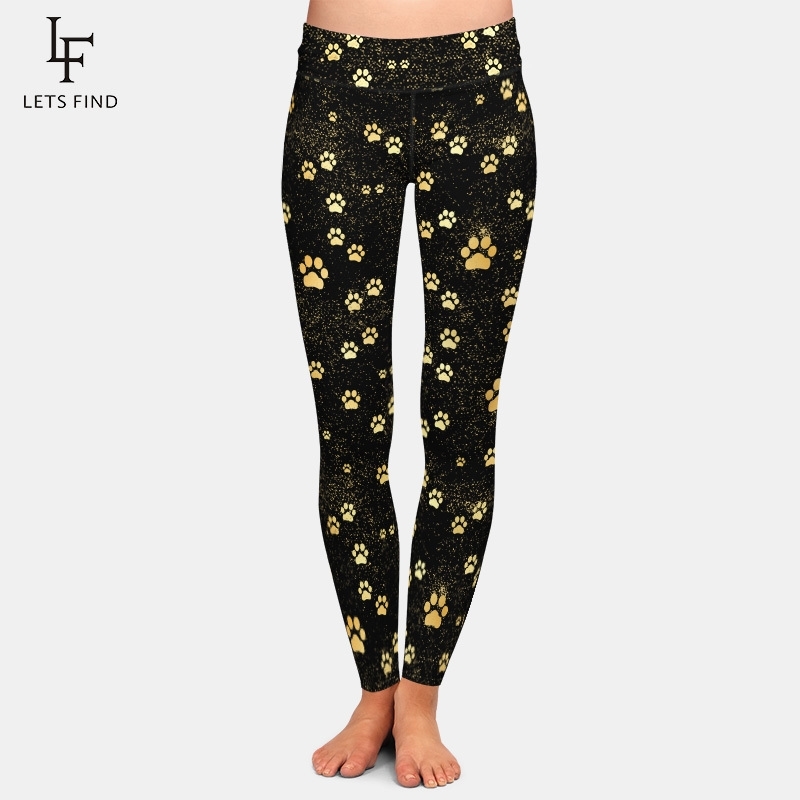 

Brands Fashion High Waist Women Black Leggings Dog Paw Pattern Casual Milk Silk Leggings Hot Sale 201109, 03
