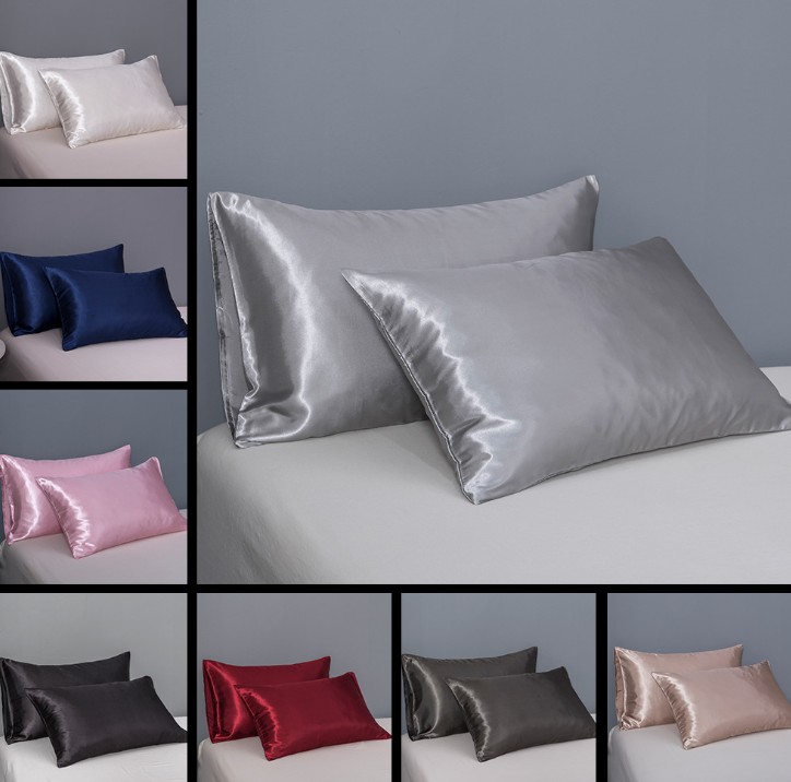

Imitation silk pillow case summer cool ice silk solid color pillow case bedding supplies polyester fiber pillow covers, 20'*30'*2(51x76x2)