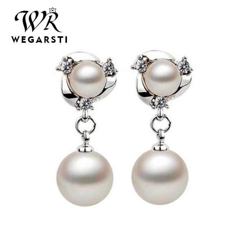 

WEGARSTI Solid Silver 925 Prevent Allergy Freshwater Pearl Drop Earrings Eardrop For Women Engagement Elegant Party Jewelry