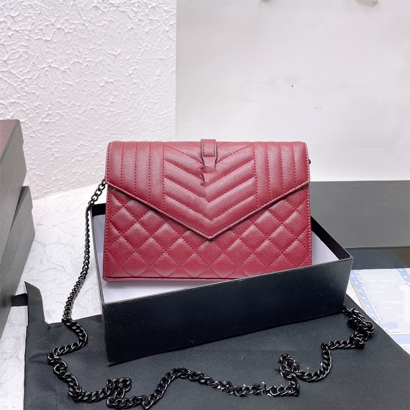 

2022 TOP Designer luxury handbag vintage Women's Bags new Fashion Small Shoulder Bag brand Crossbody envelope bag chain Handbags purses Genuine Leather wallet, Red