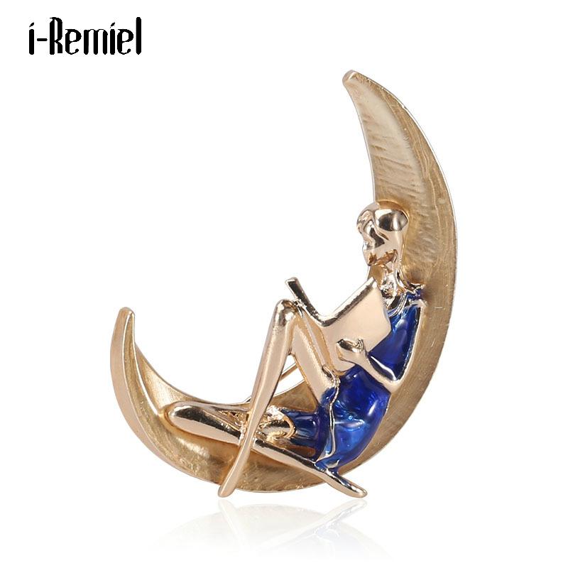 

Simple Creative Desgin Fashion Brooch Sitting on Moon Playing Guita Bog Reed Book Collar Pin Elegant Clothing Accessories Gifts
