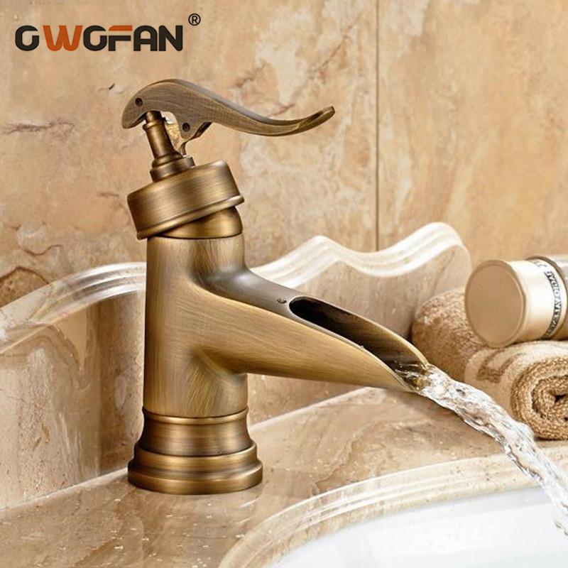 

Basin Faucets Waterfall Antique Bathroom Sink Taps Brush Nickel Vanity Home Decoration Deck Mounted Retro Style ZLY-1906