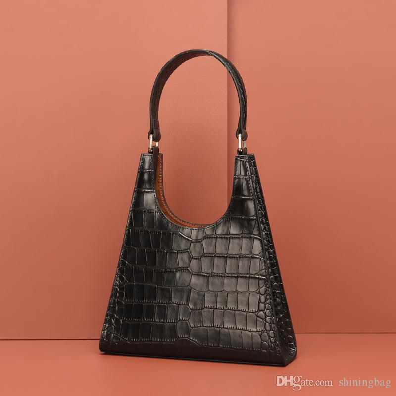 

New Leather Handbag Women Design Crocodile Pattern Retro Armpit Shoulder Bag Europe and America Fan High Quality Fashion Black Bag 1096, Box