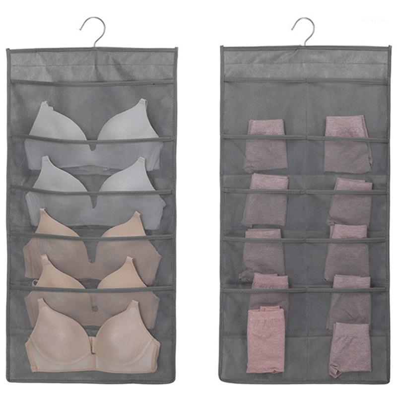 

Double Side Pocket Hanging Storage Bag Underwear Bra Organizer Hanger For Home1, Gary 24 grids
