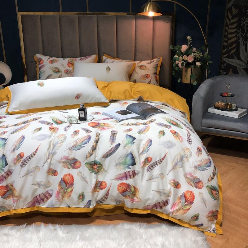

American Style Light Luxury Egyptian Cotton Bedding Set Feather Home Pillowcase Printing Sheet Textiles Cover Duvet Flat/Fitted