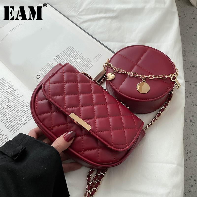 

[EAM] Women New Red Mini Chains Argyle PU Leather Flap Personality All-match Crossbody Shoulder Bag Fashion Tide 2021 18A1183, Round red
