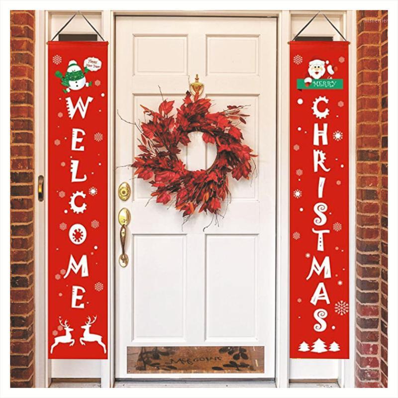 

2 Pcs Merry Christmas Banners Front Door Christmas Porch Banners Porch Sign Hanging Xmas Decorations1