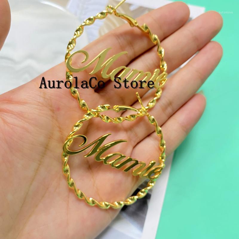 

AurolaCo 30/50/70/90mm Stainless Steel Screw Thread Hoop Earrings Custom Name Earrings Screw Thread Style for Fashion Women Gift1