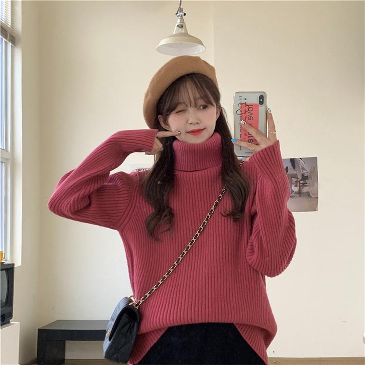 

Ladies Tops Autumn Winter Clothes for Women Loose Turtleneck Sweater Knitted Casual Japan Style Pullovers Female Fashion Brand, Pink