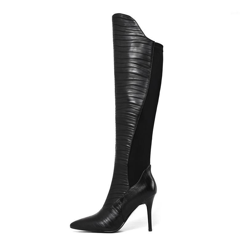 

2020 Fall/Winter New Classic Fashion Ladies Boots Pleated Nightclub style High Heel Shoes Women Pointed Zipper Boots Size 33-431, Black