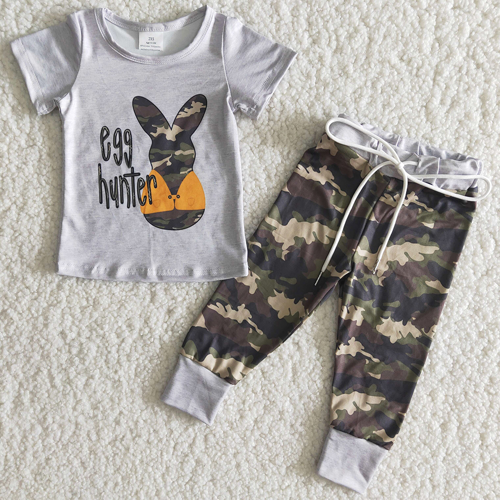 

Fashion Kids Designer Clothes Boys Short Sleeve Camo Bunny Easter Bunny Toddler Baby Boys Clothing Wholesale Children Clothing Milk Silk, Multi